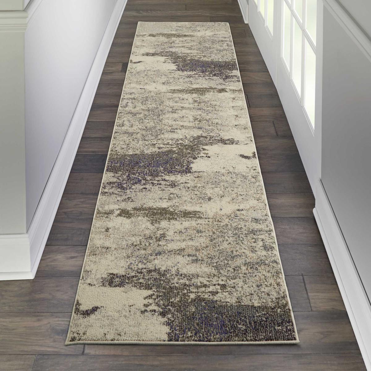 Celestial Abstract Hallway Runner Rug CES02 in Ivory Grey by Nourison 66x305cm – image 1
