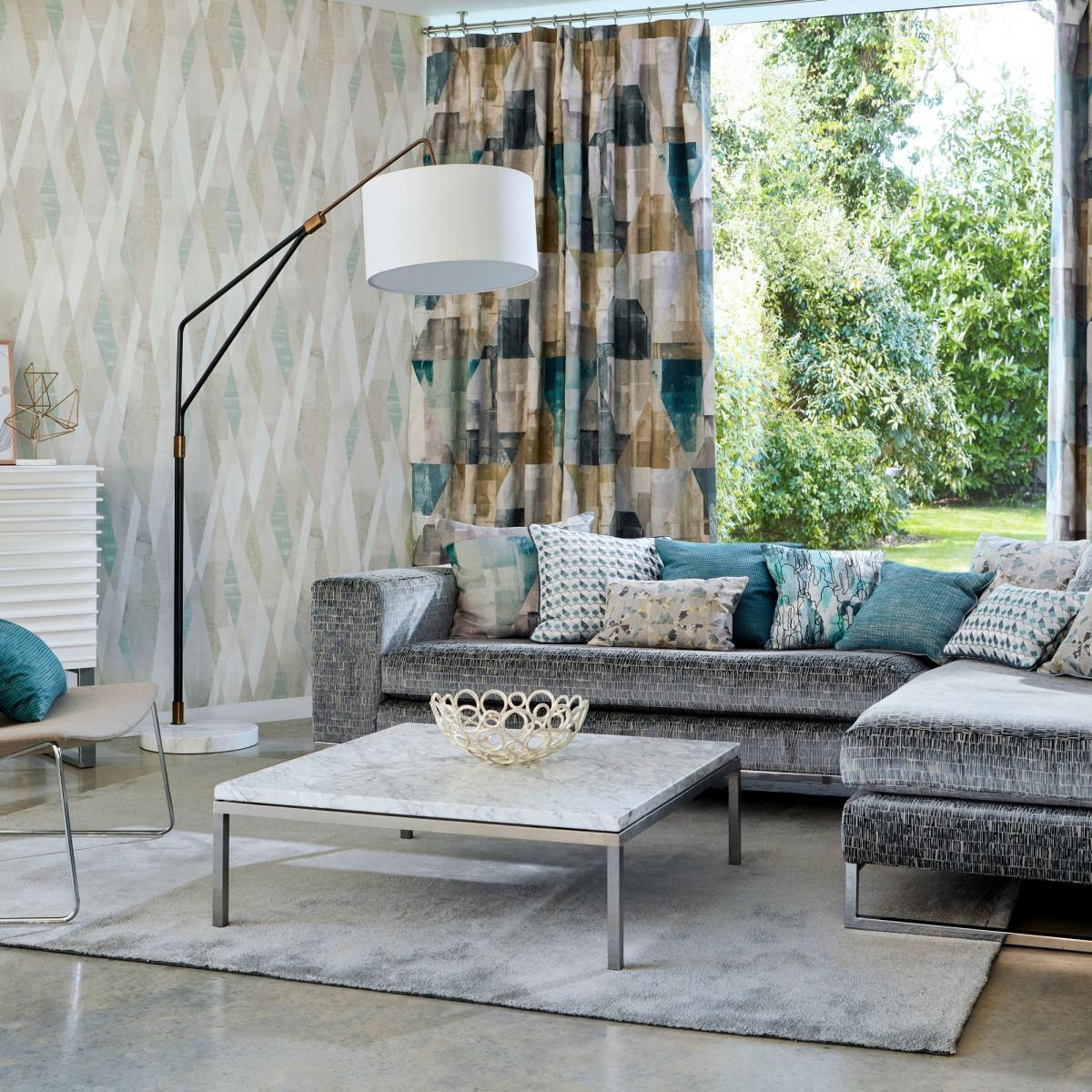 Vertices Wallpaper 111702 by Harlequin in Teal Stone Grey Roll – image 1