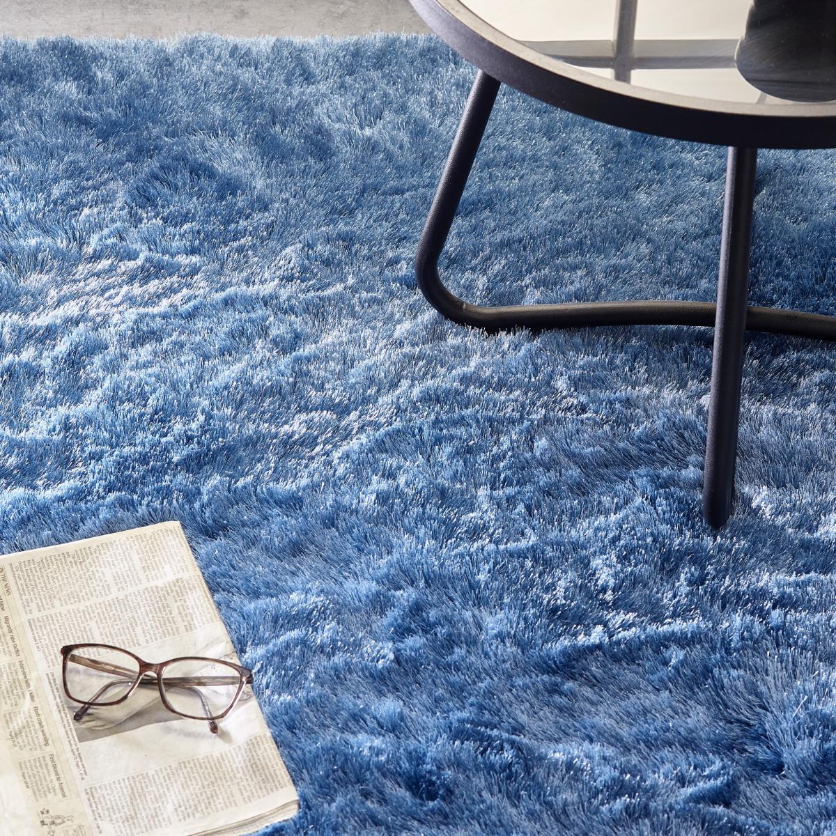 Shimmer Shaggy Dazzle Glamour Modern Rugs in Denim Blue – image 2