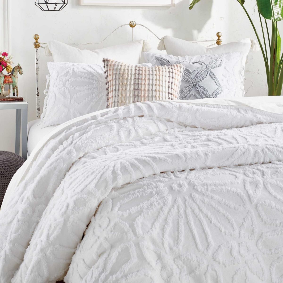 Chenille Medallion Cotton Bedding by Peri Home in White 230x220cm – image 1
