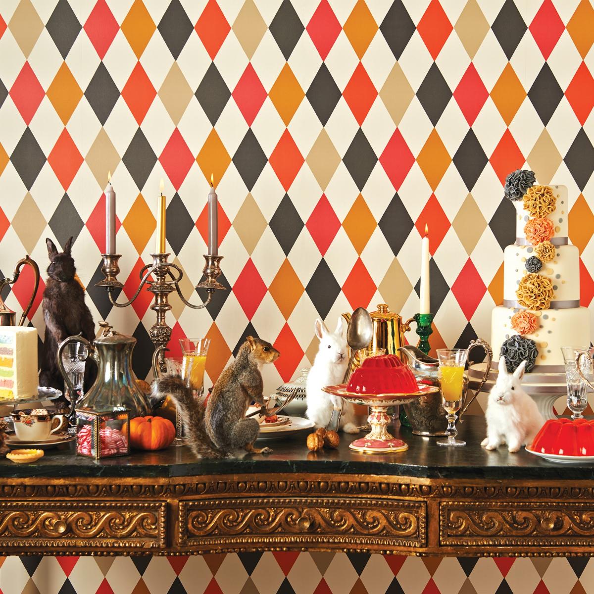 Punchinello Wallpaper 2006 by Cole & Son in Red CharcoalRoll