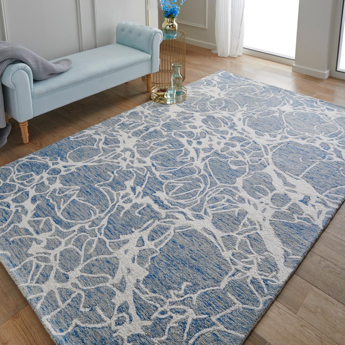 Hampton Sophie Contemporary Abstract Wool Rug in Blue Ivory200x285cm – image 1