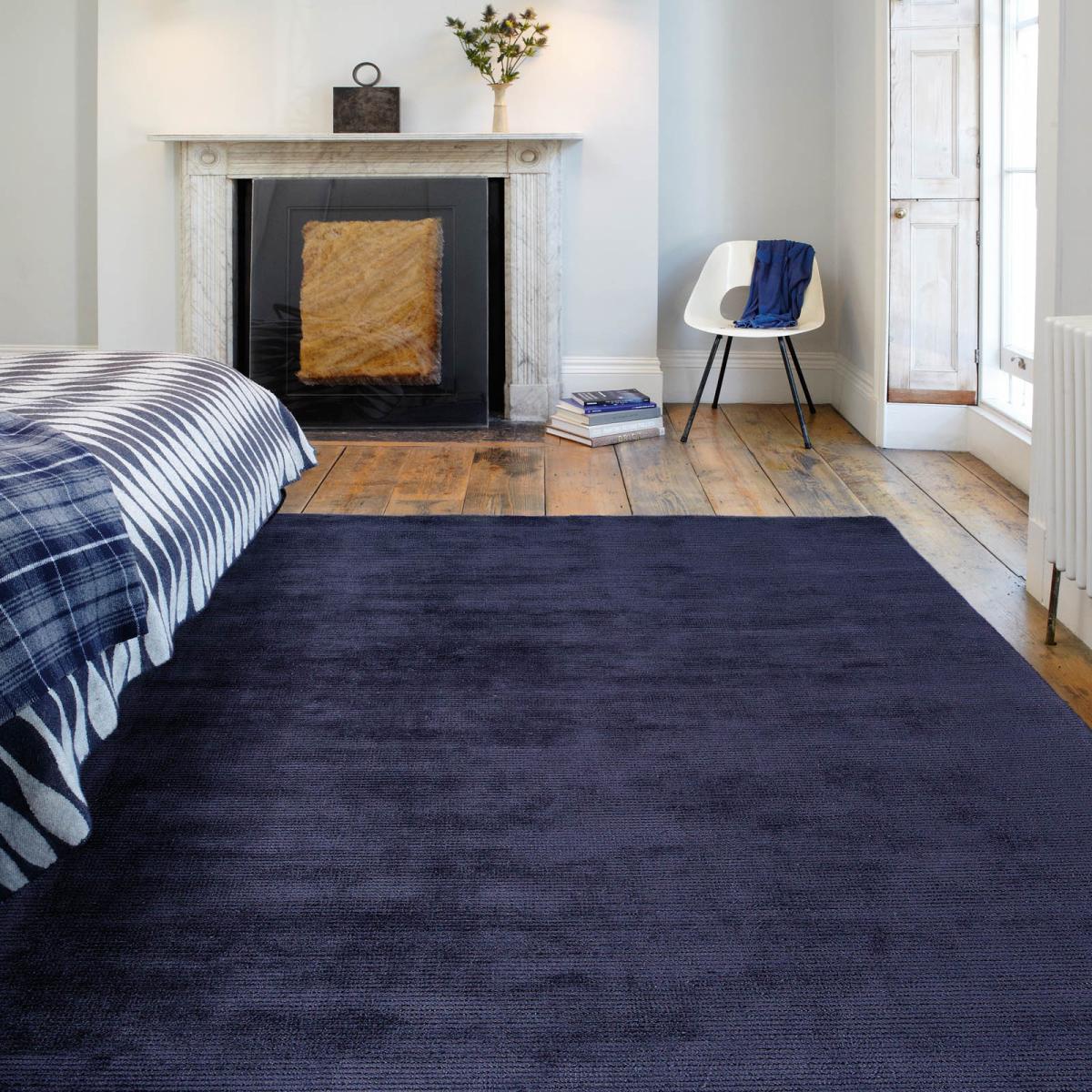 Reko Plain Vicose Rugs in Navy Blue 100x150cm – image 1
