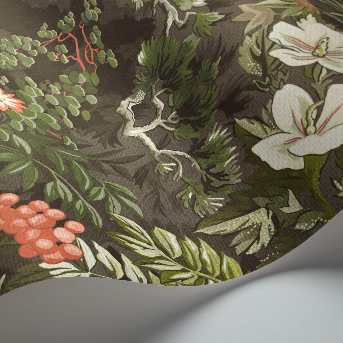 Woodland Wallpaper 4011 by Cole & Son in Coral Olive Charcoal Roll – image 2