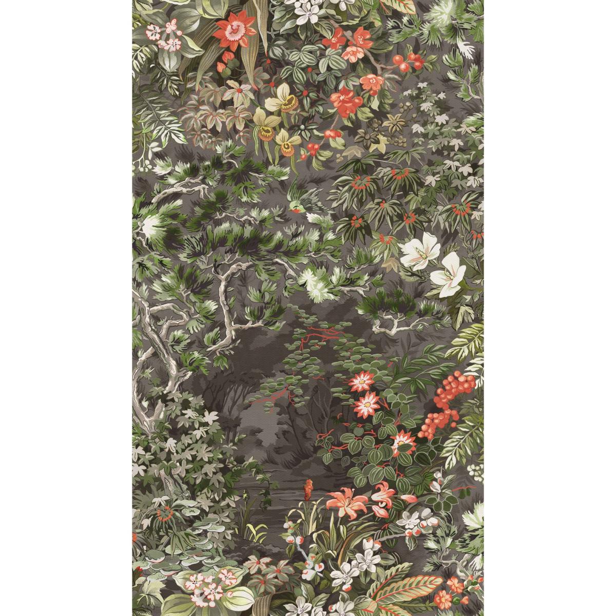 Woodland Wallpaper 4011 by Cole & Son in Coral Olive Charcoal Roll – image 3