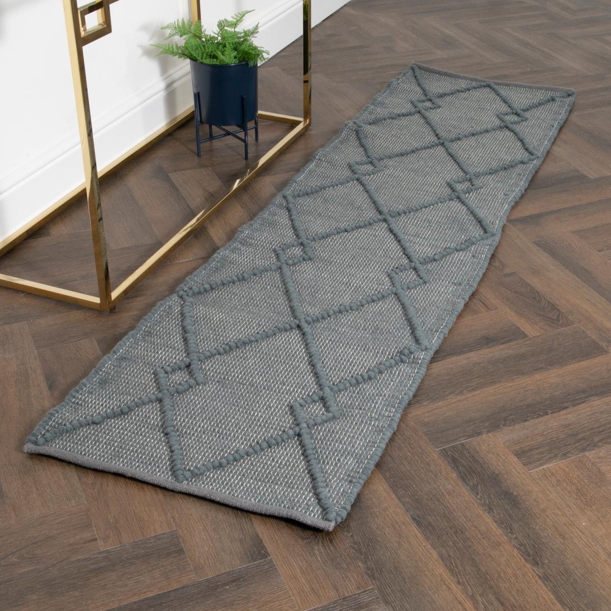 Saffron Boho Wool Runner Rugs in Grey60x230cm – image 1