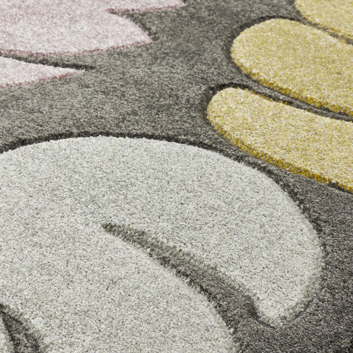 Portland 7155 D Carved Leaf Rugs in Charcoal Grey Yellow Green Pink – image 2