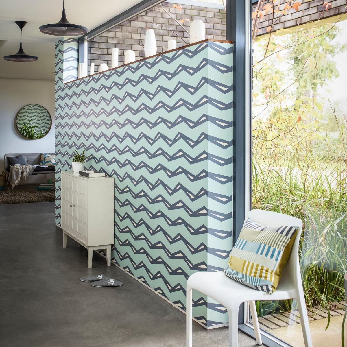 Rayo Zigzag Wallpaper 111815 by Scion in Mist Denim Blue Roll – image 2