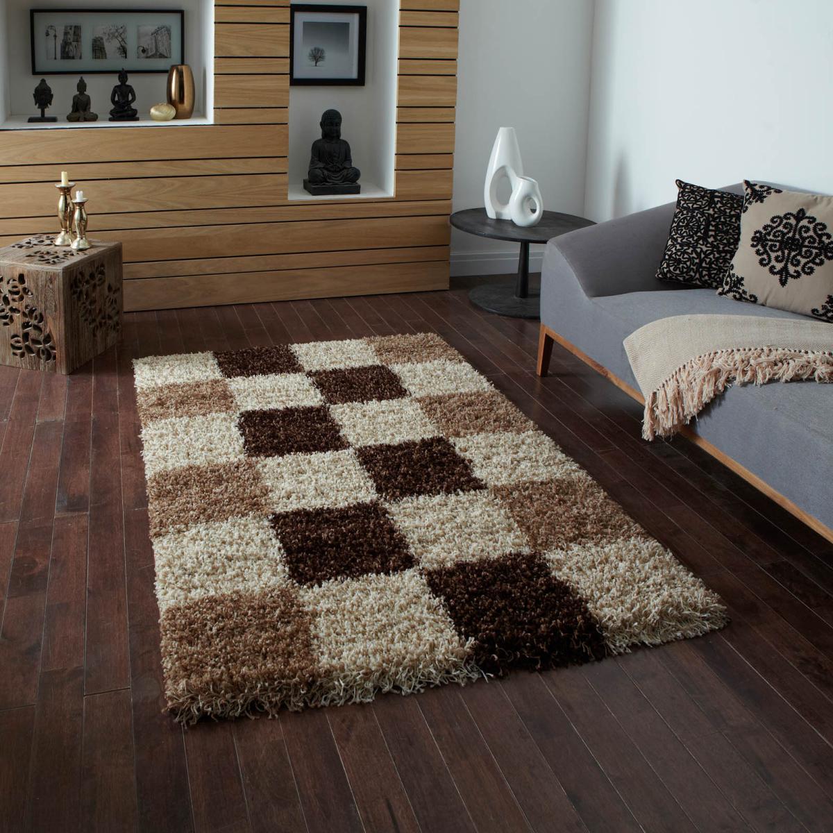 Vista Shaggy Rugs 2247 Check Beige Brown – image 1
