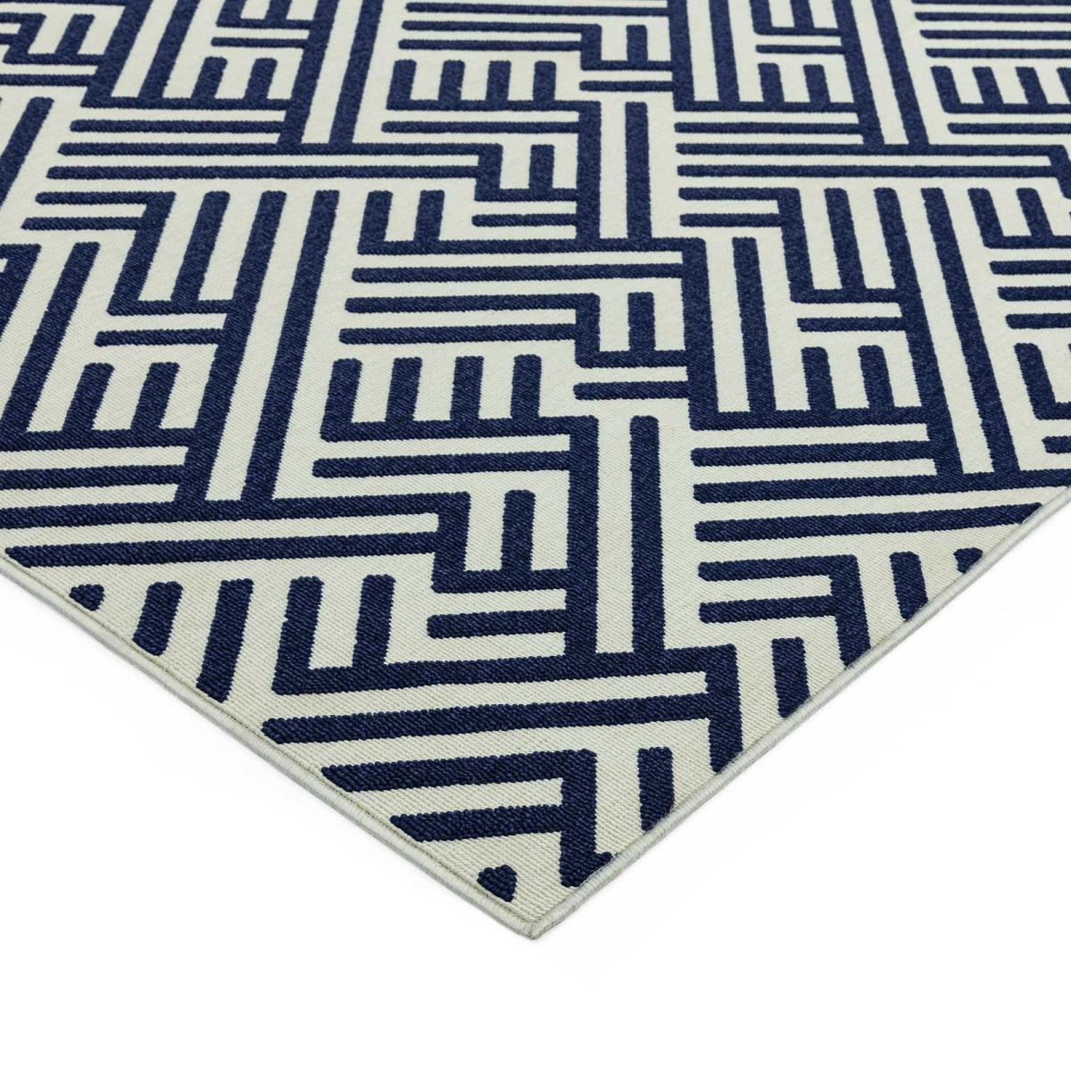 Antibes Linear Geometric Outdoor Rugs in AN04 Blue White – image 2