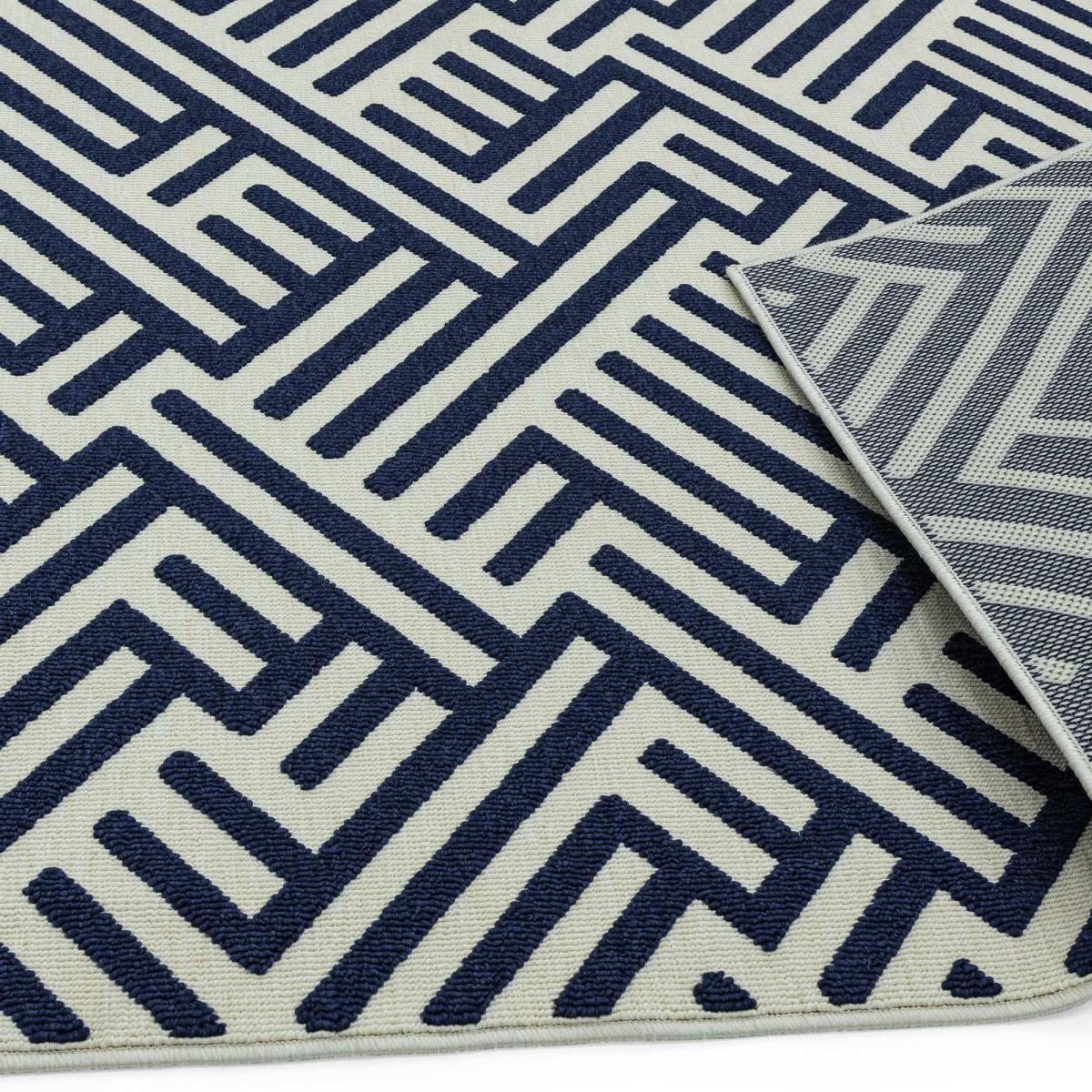 Antibes Linear Geometric Outdoor Rugs in AN04 Blue White – image 3