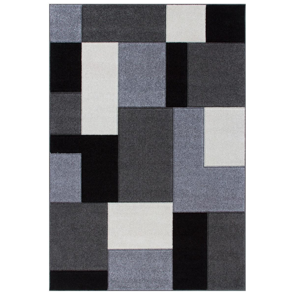 Portland Geometric Grid Block Rugs 8425 B in Grey 80x150cm – image 4