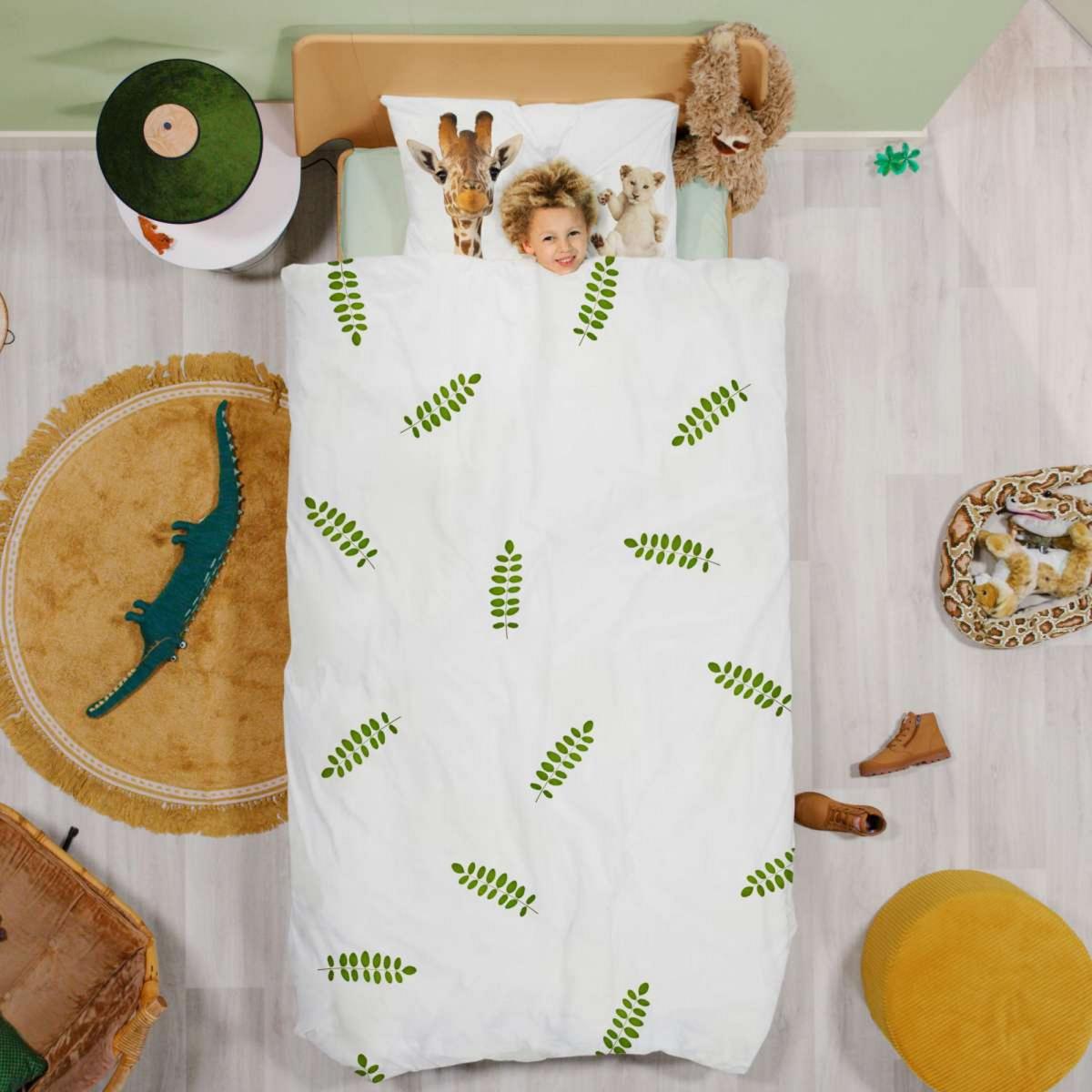 Wild Friends Giraffe And Lion Cub Cotton Bedding in White 135X200cm – image 2