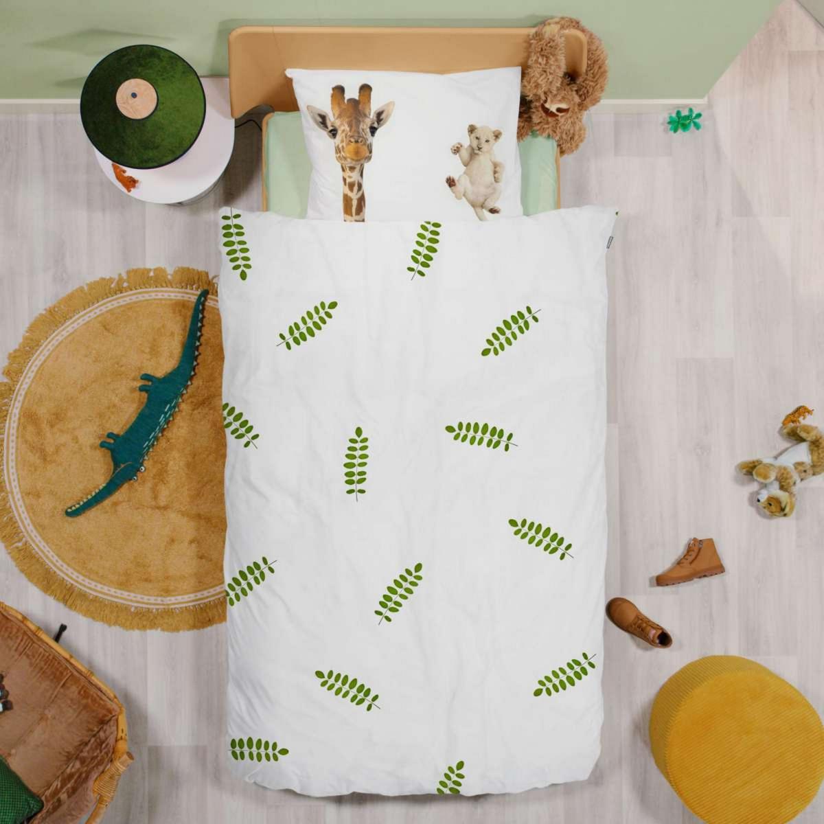Wild Friends Giraffe And Lion Cub Cotton Bedding in White 135X200cm – image 3