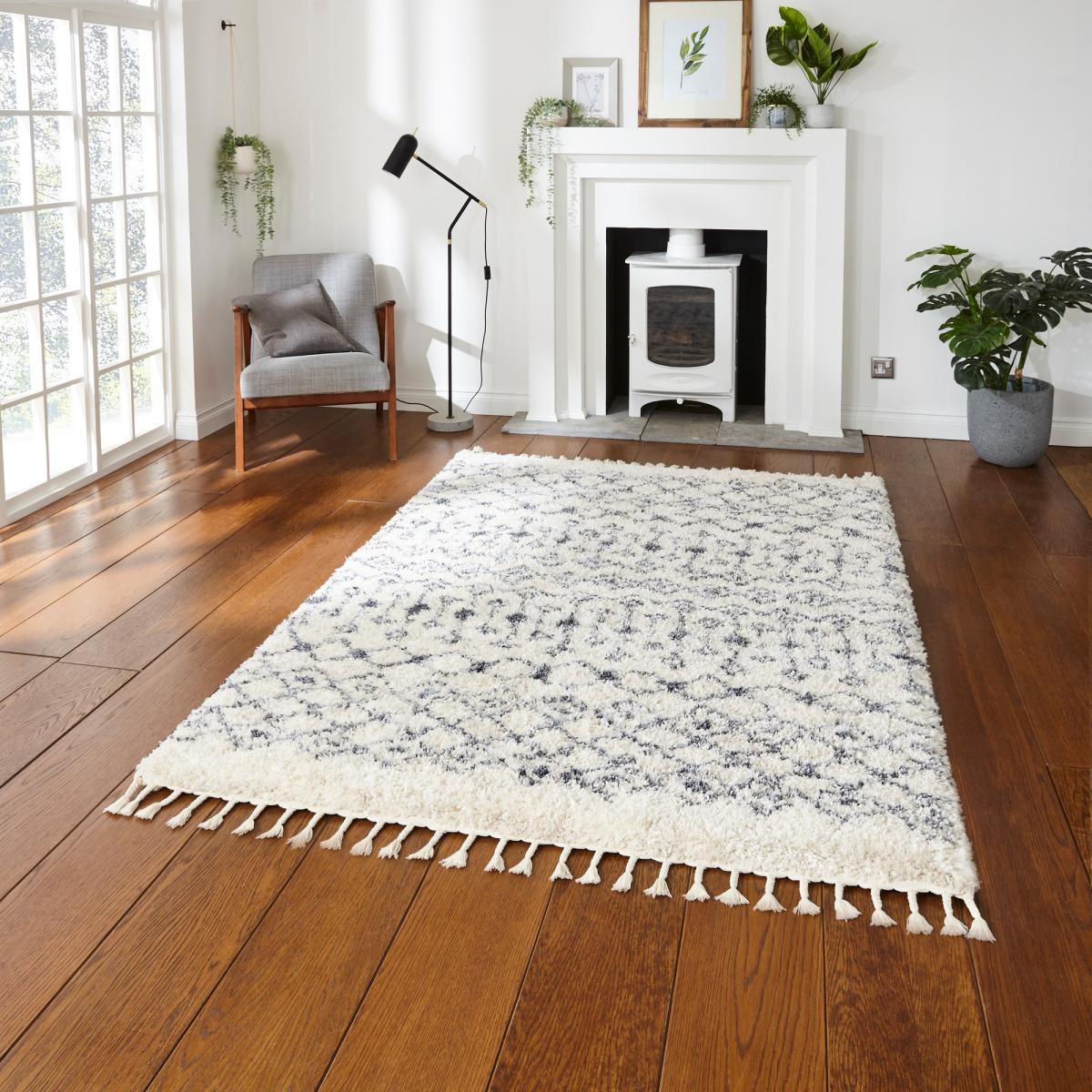 Boho Moroccan 1697 Shaggy Rugs in Ivory Grey – image 2