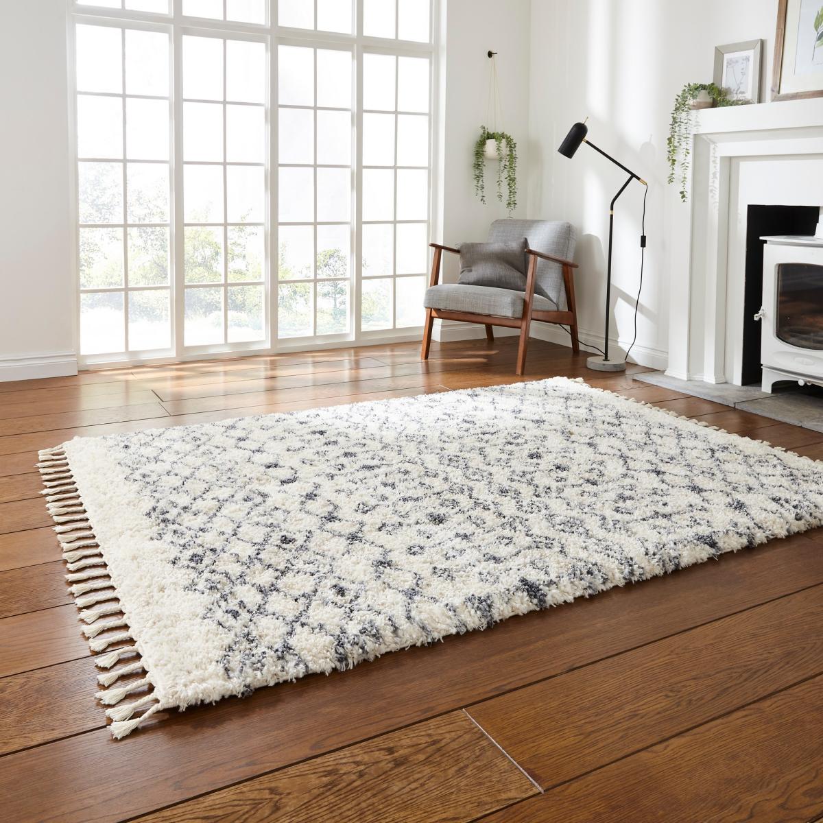 Boho Moroccan 1697 Shaggy Rugs in Ivory Grey – image 1