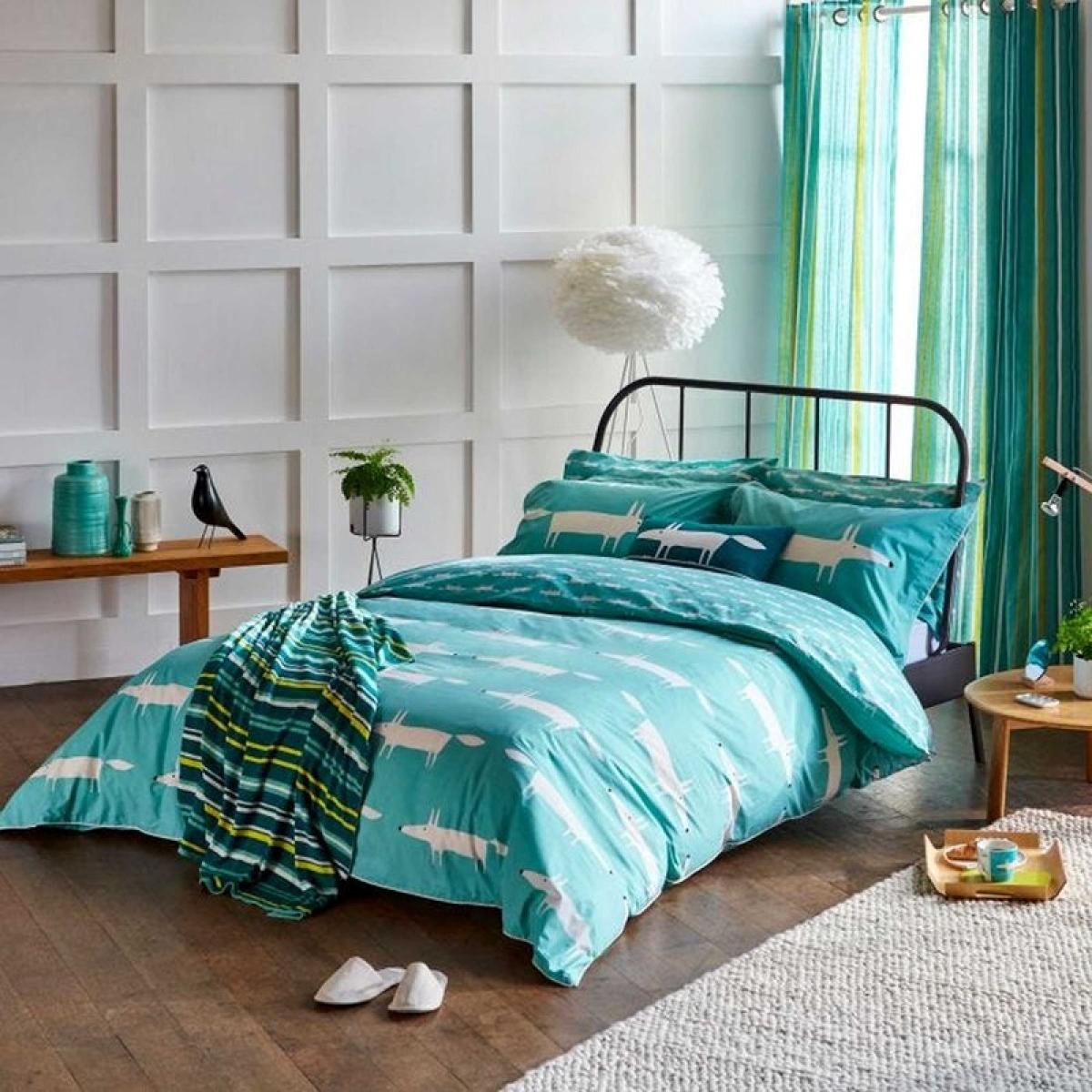 Mr Fox Striped Knitted Throw By Scion in Teal Green 150x200cm – image 3
