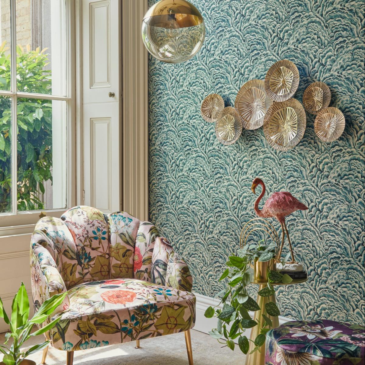 Lumino Wallpaper W0142 03 by Clarke and Clarke in Kingfisher Gilver Roll – image 1