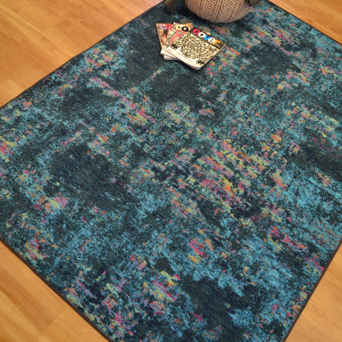 Bruges Abstract Rugs 97003 5008 in Teal Cotton Chenille 80x150cm – image 2