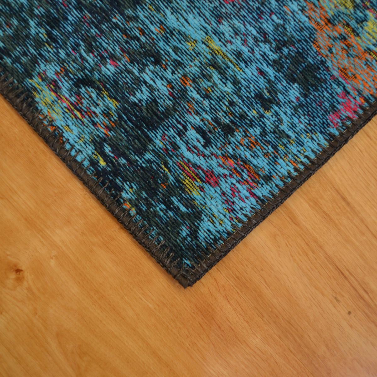 Bruges Abstract Rugs 97003 5008 in Teal Cotton Chenille 80x150cm – image 3