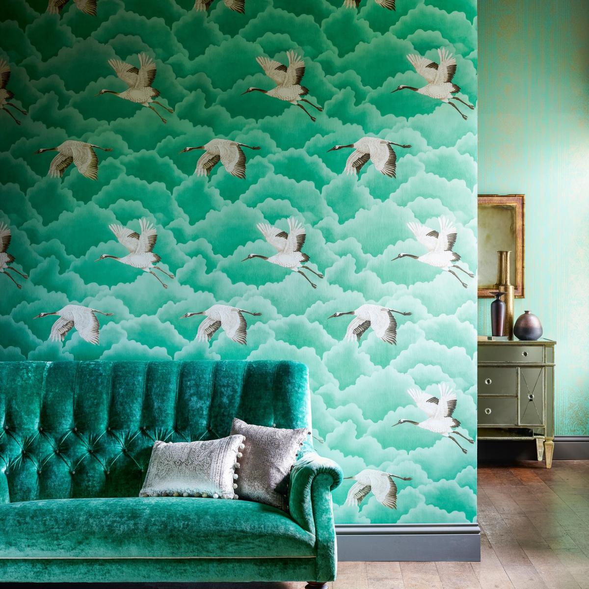 Cranes in Flight Wallpaper 111233 by Harlequin in Emerald Green Roll – image 1