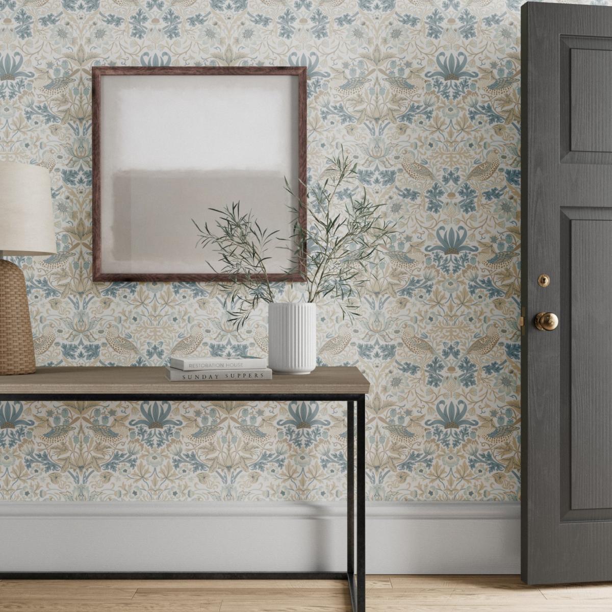 Simply Strawberry Thief Wallpaper 217060 by Morris & Co in Slate Vellum Roll – image 2