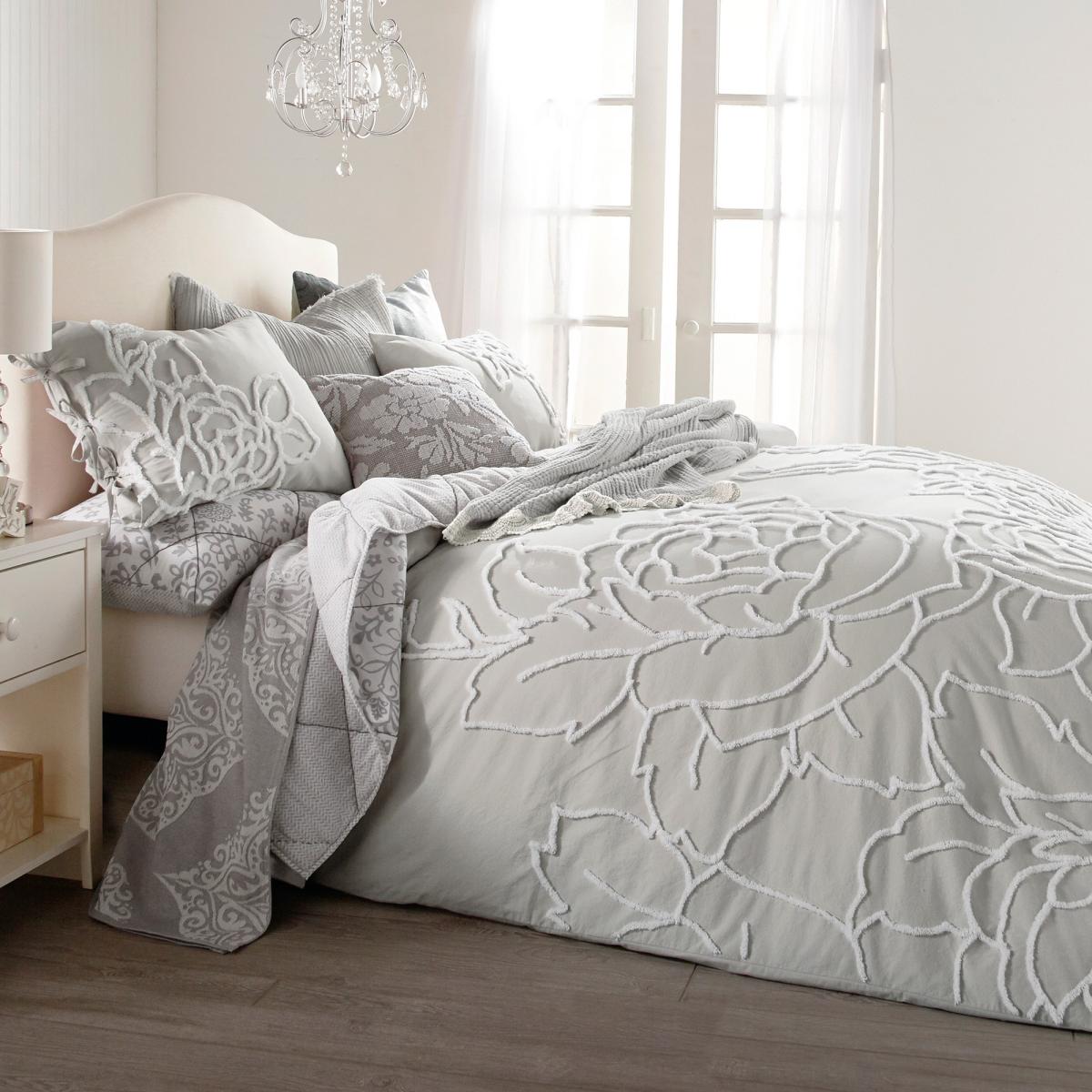 Chenille Rose Cotton Bedding by Peri Home in Grey&nbsp;230x220cm – image 3