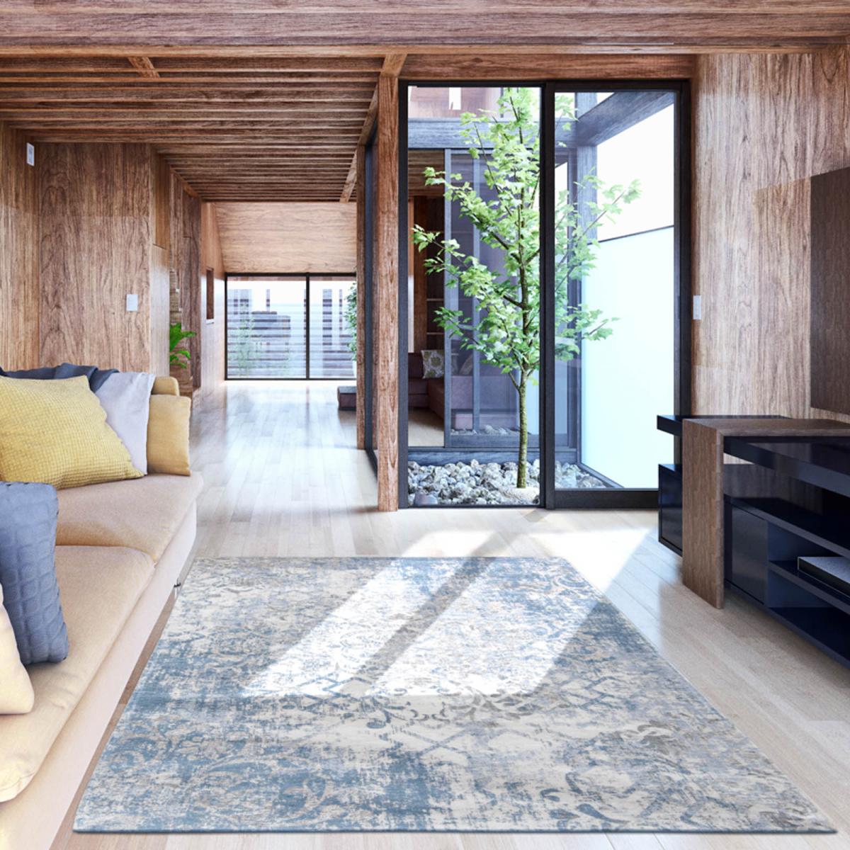 Fading World Babylon Rugs 8545 Alhambra Modern Blue Cream Rug by Louis De Poortere 200x280cm – image 1