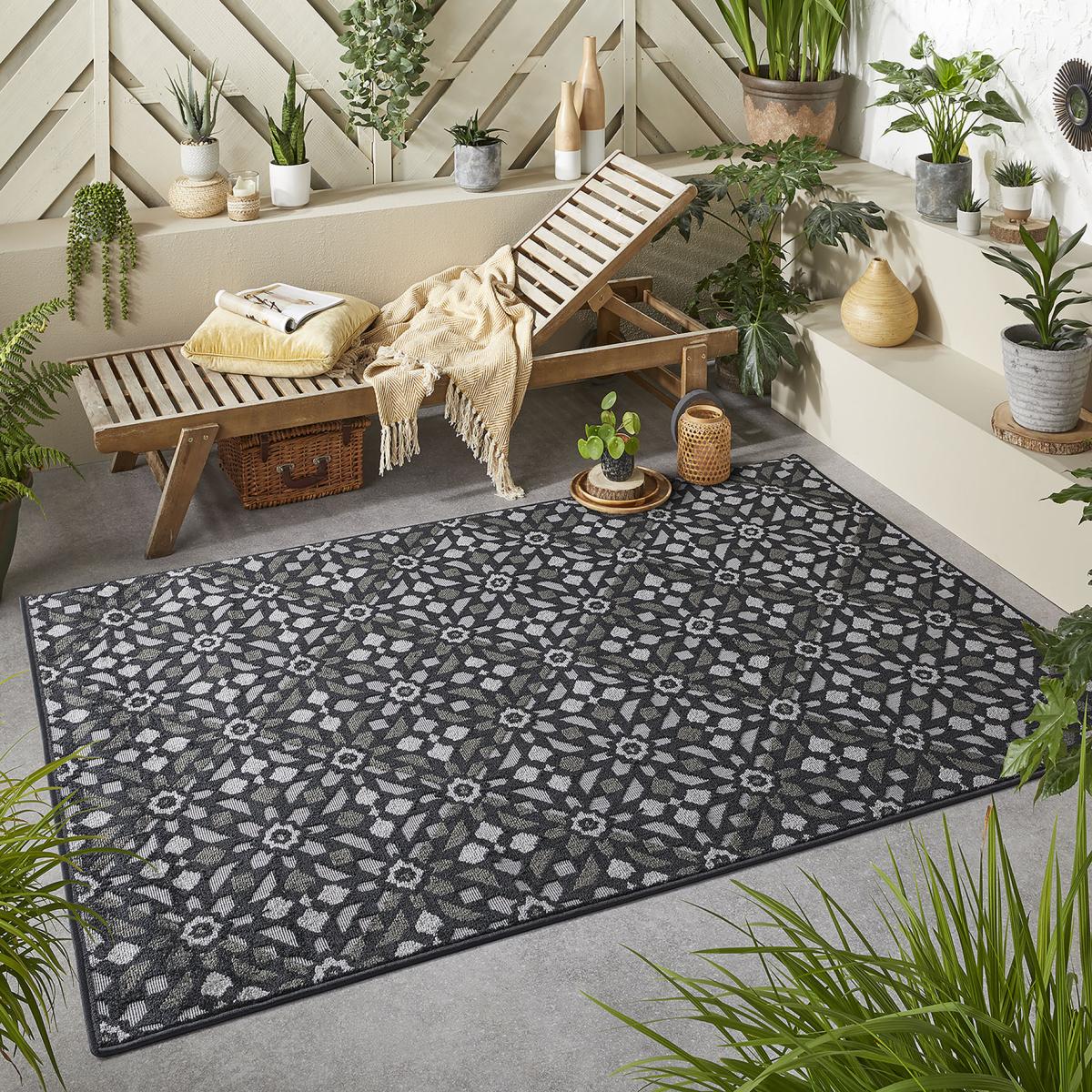 Monaco Mosaic Indoor Outdoor Modern Rugs in Charcoal Grey – image 1