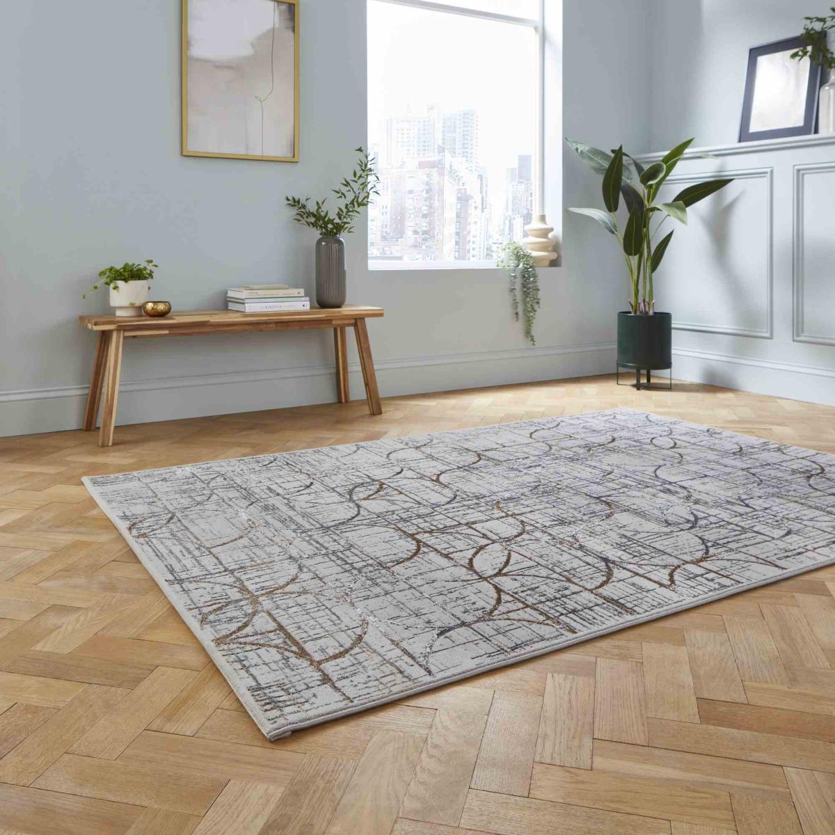 Creation G2851 Geometric Distressed Rugs in Grey Multi160x230cm – image 2