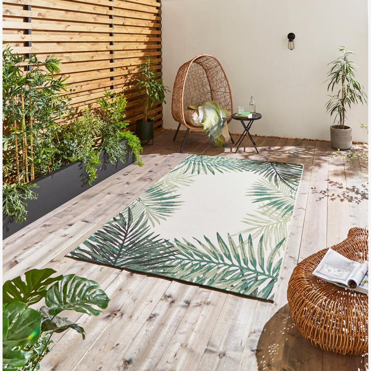 Miami 19435 Indoor Outdoor Botanical Leaf Rug in Light Beige Green 200x290cm – image 1