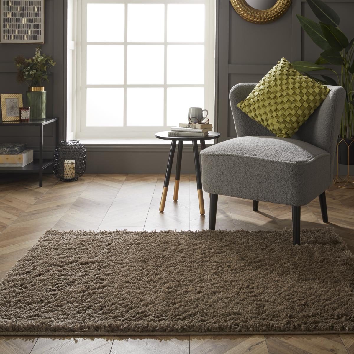 Larissa Washable Plain Shaggy Rug in Chocolate Brown 100x150cm – image 1