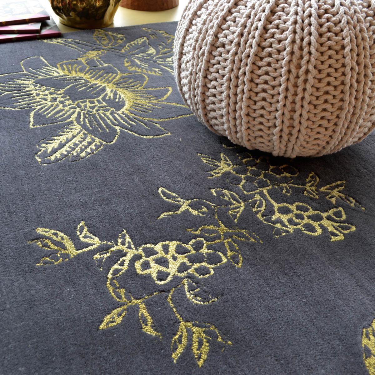 Tonquin Gold Floral Wool Rugs 37005 by Wedgwood in Charcoal Grey&nbsp;120x180cm – image 4