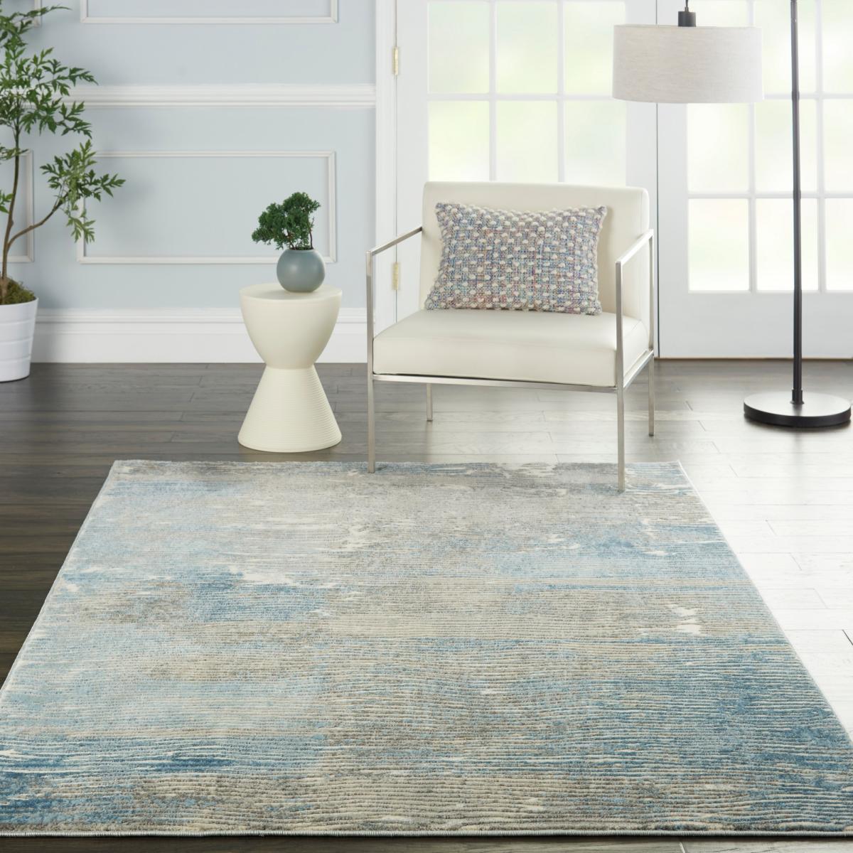 Solace Designer Print Rugs SLA01 in Ivory Grey Blue by Nourison – image 1