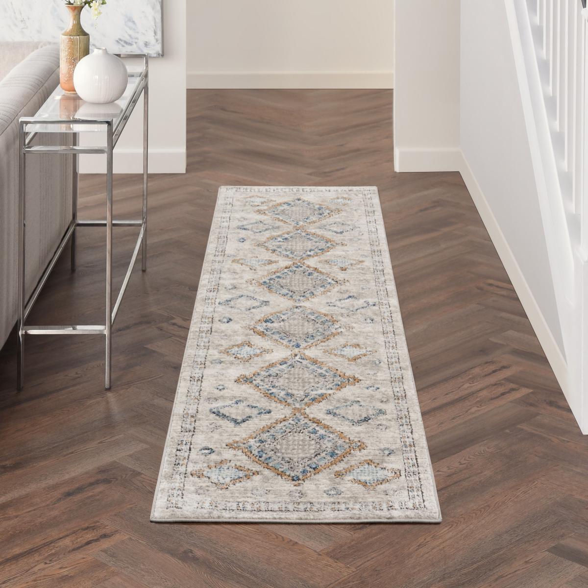 Quarry QUA14 Traditional Distressed Runner Rugs in Ivory Grey Blue – image 1
