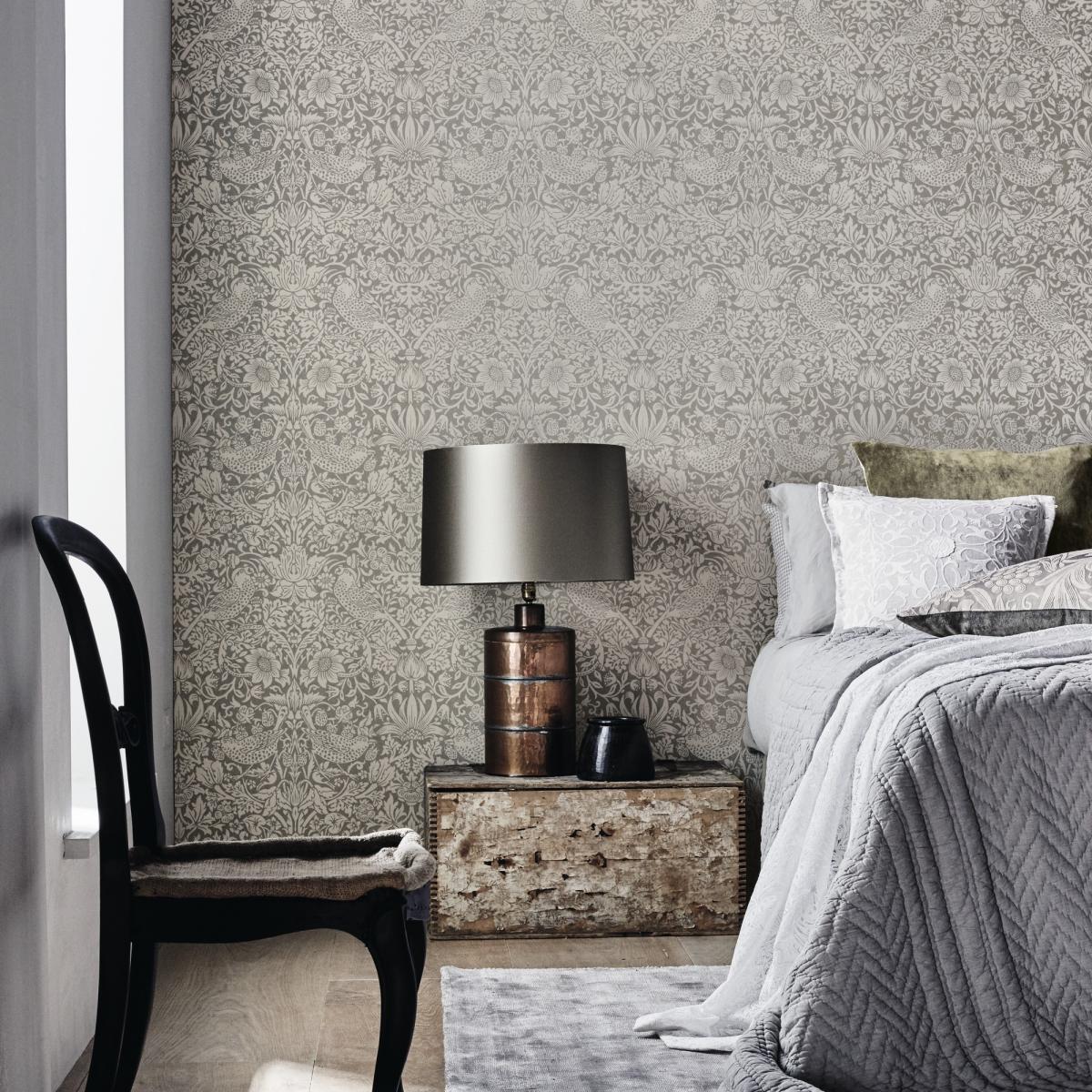 Pure Strawberry Thief Wallpaper 216017 by Morris & Co in Silver Stone Roll – image 2
