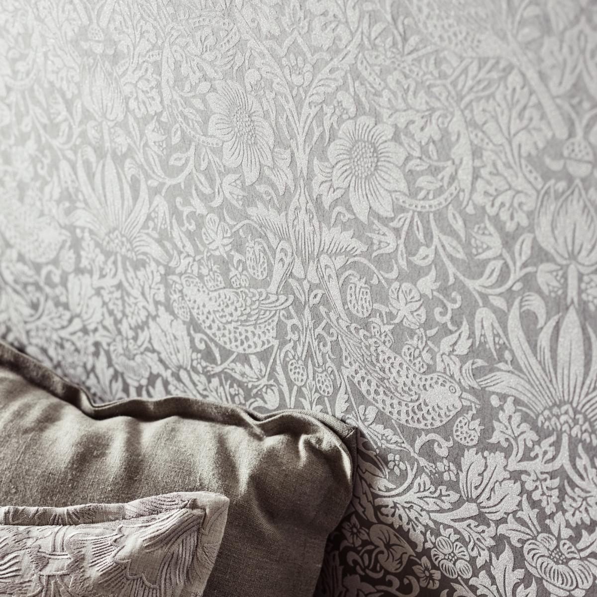 Pure Strawberry Thief Wallpaper 216017 by Morris & Co in Silver Stone Roll – image 3