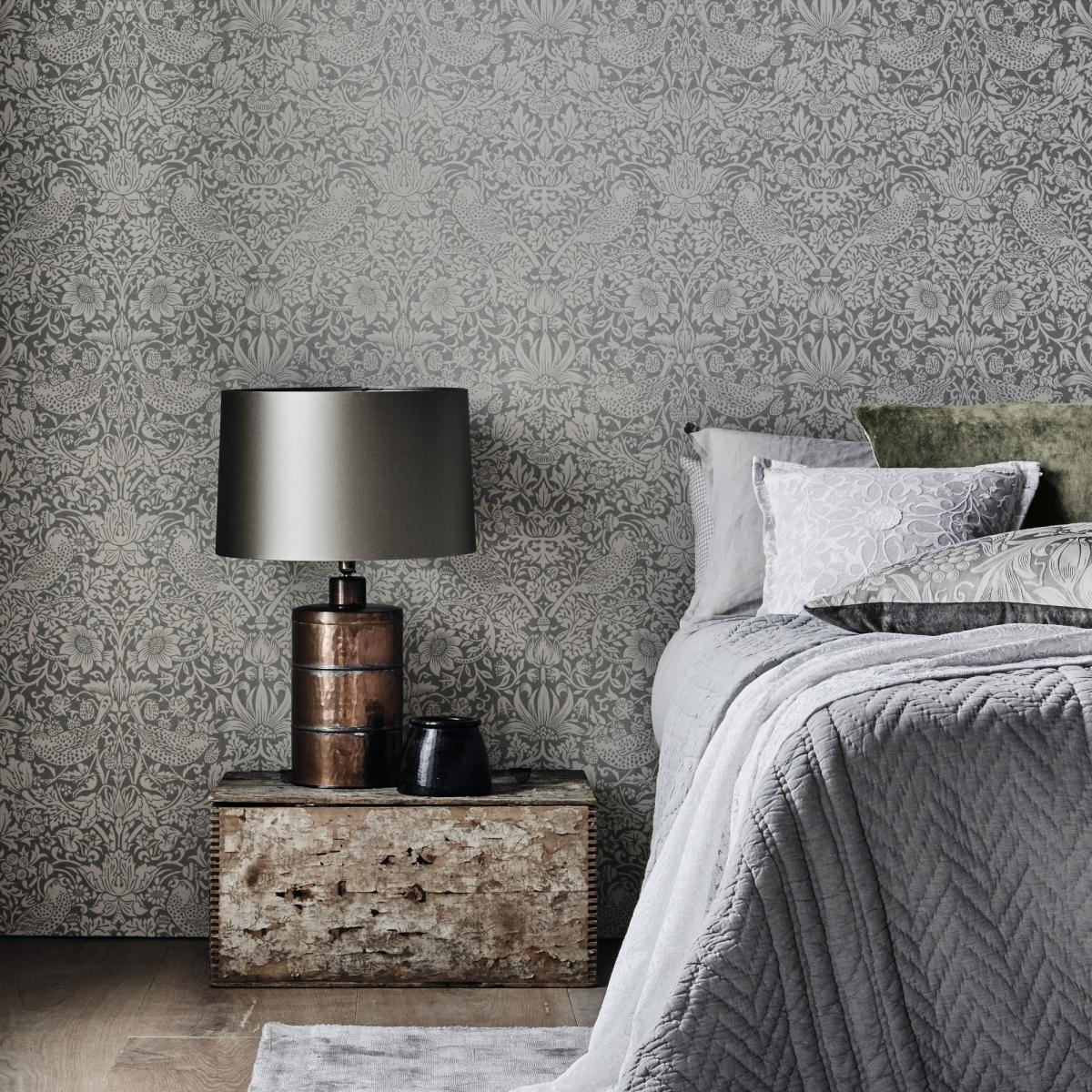 Pure Strawberry Thief Wallpaper 216017 by Morris & Co in Silver Stone Roll – image 1