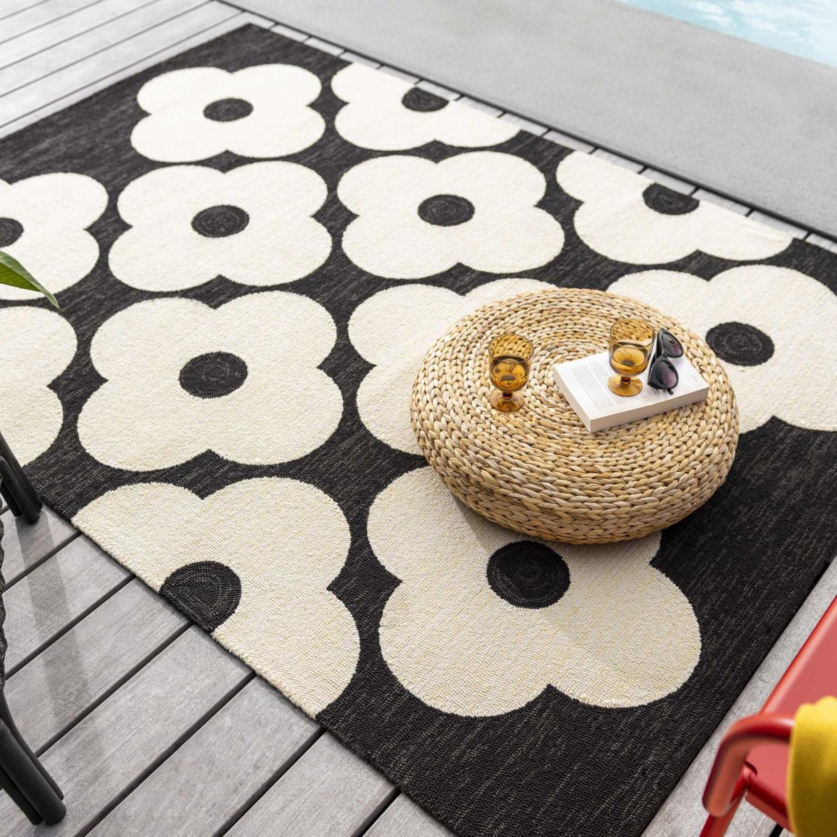 Spot Flower Floral Indoor Outdoor Rugs 460805 Black by Orla Kiely – image 1