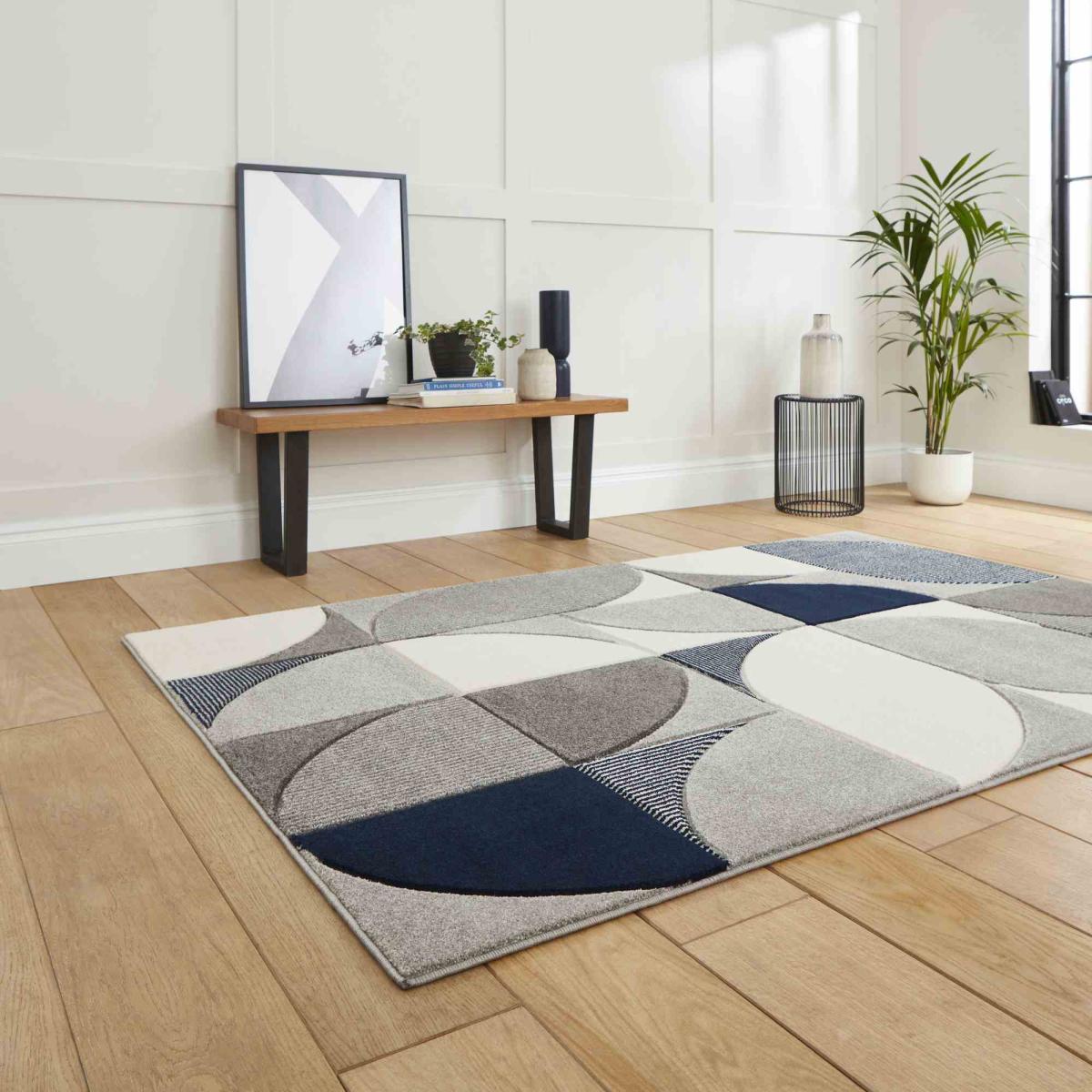 Matrix MT63 Modern Geometric Rugs in Grey Navy Blue80x150cm – image 2
