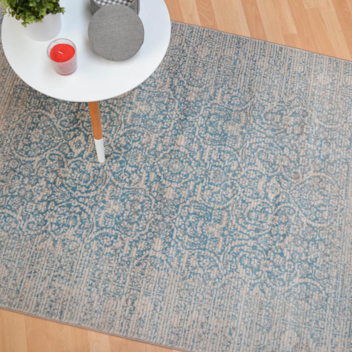 Grandeur Traditional Damask Rugs in Teal Blue240x330cm – image 1