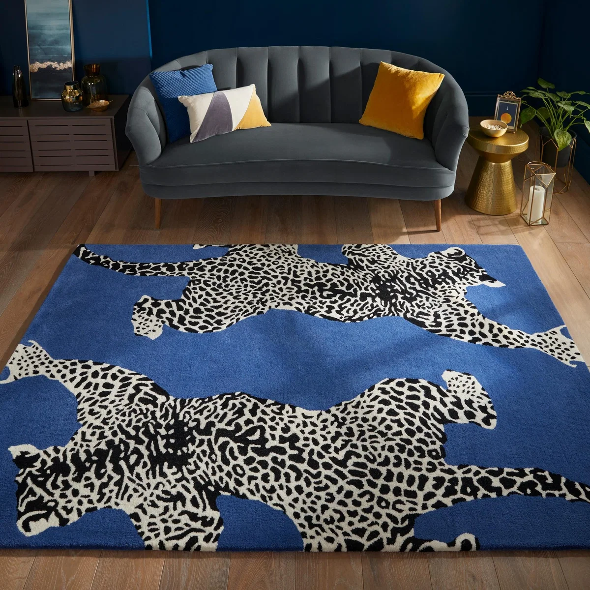 Climbing Jaguar Modern Wool Rugs in Dark Blue160x230cm