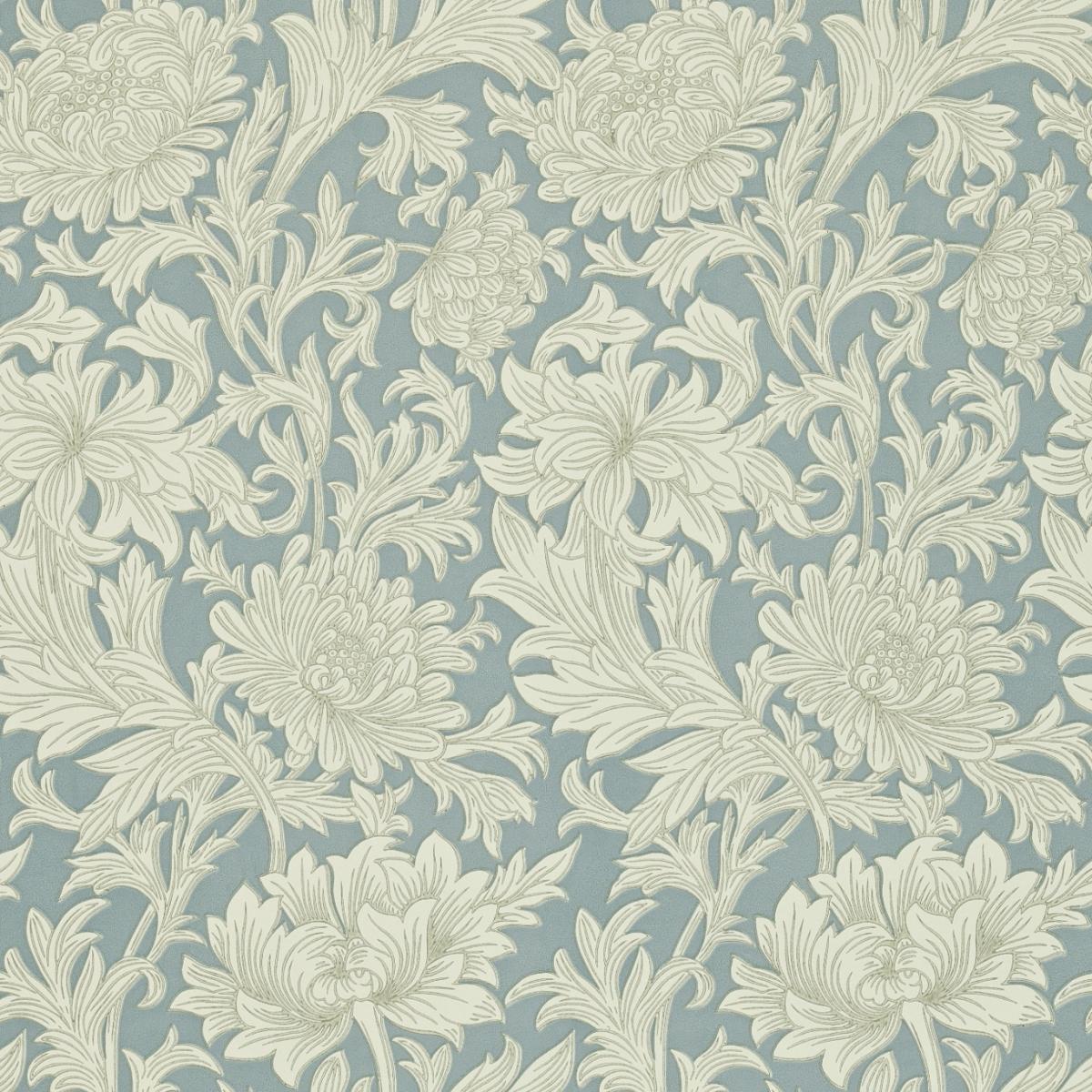 Chrysanthemum Toile Wallpaper 101 by Morris & Co in China Blue Cream Roll