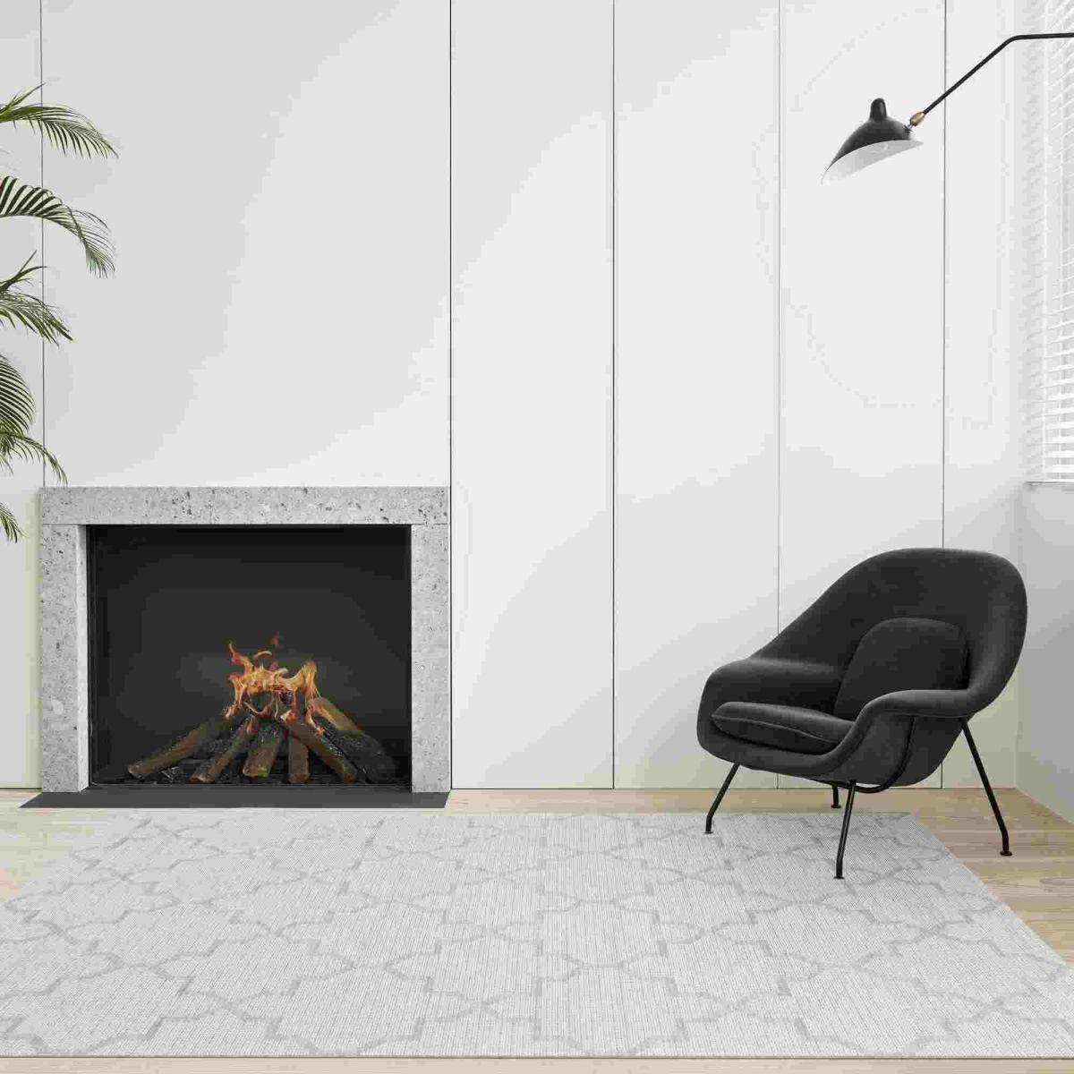 Newquay Geometric Trellis Flatweave Outdoor Rugs 96003 3001 Grey – image 1