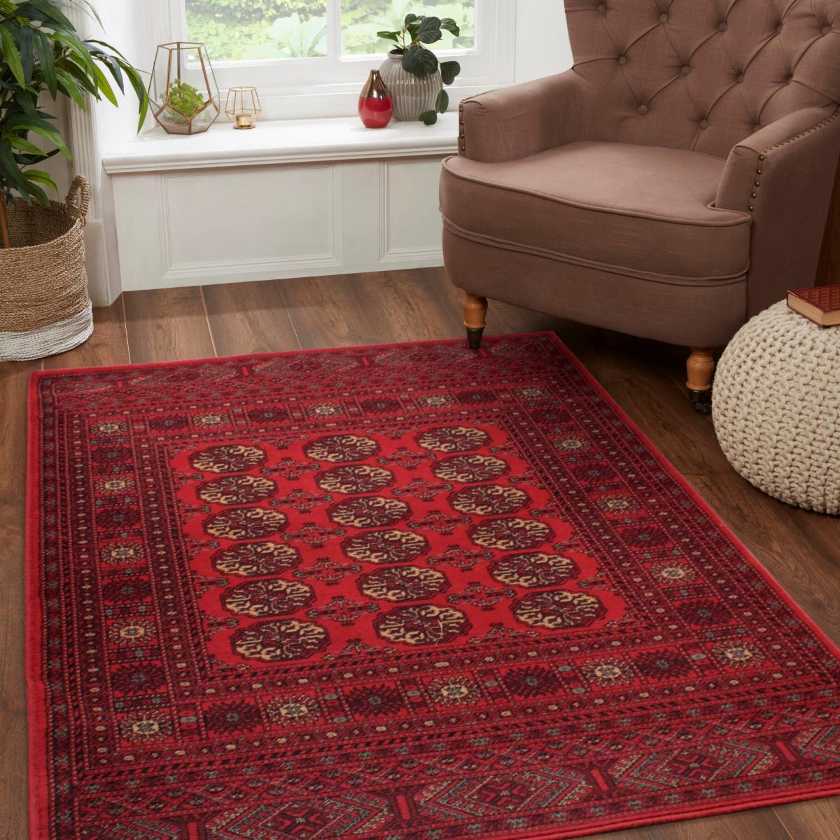 Traditional Keshan Heritage Bochara Bordered Rugs in Red – image 2