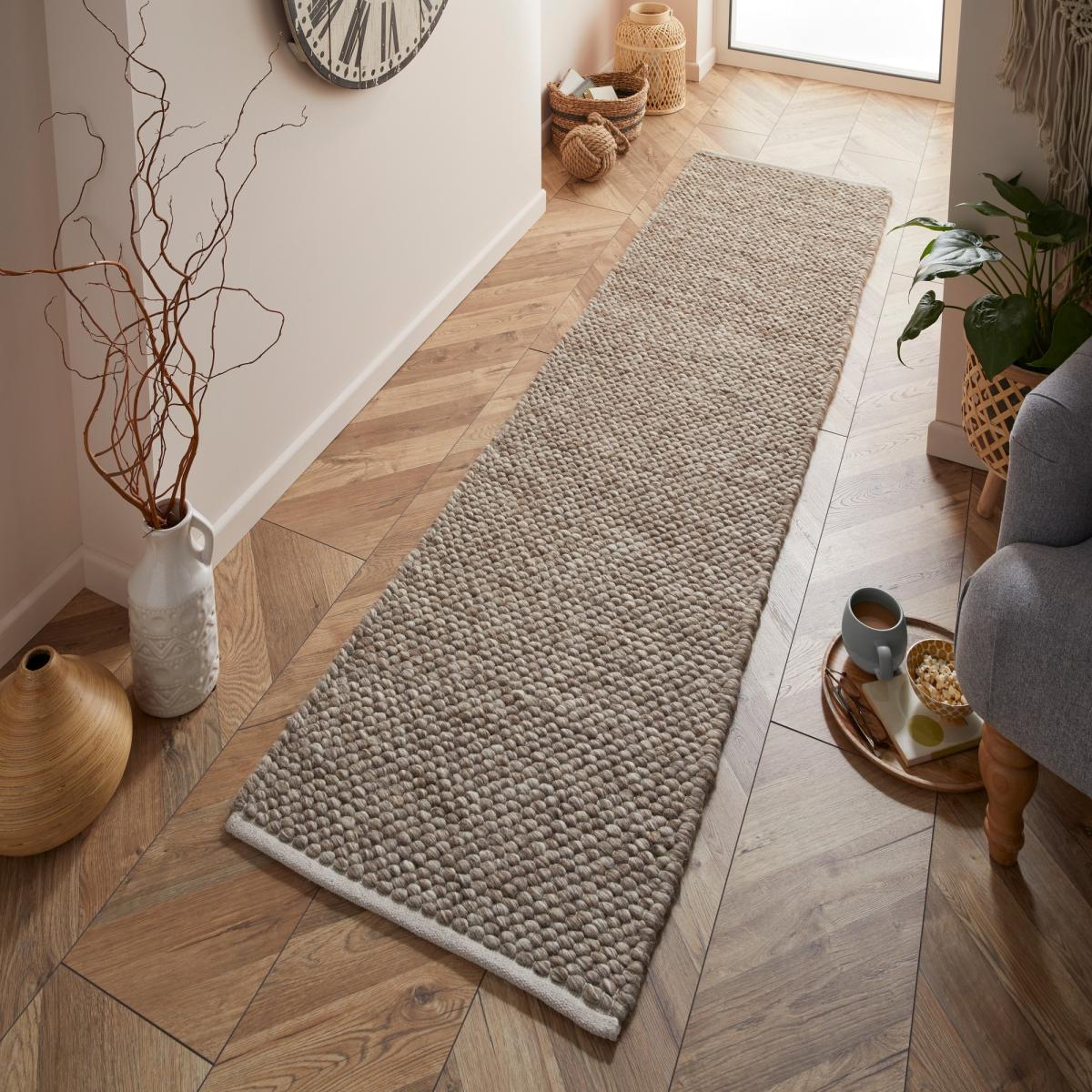 Savannah Plain Wool Rug in Taupe Brown60x230cm