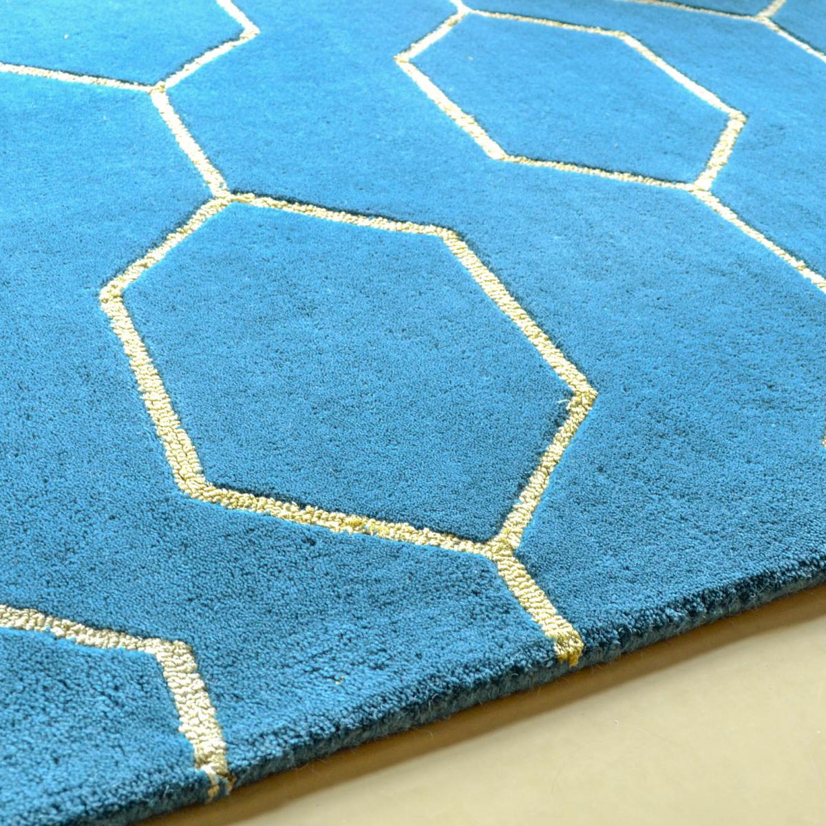 Arris Geometric Wool Rugs 37307 in Teal and Gold by Wedgwood 200x280cm – image 3