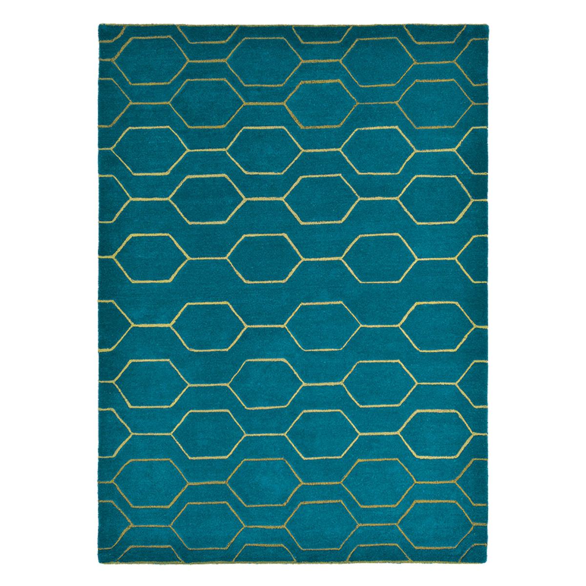 Arris Geometric Wool Rugs 37307 in Teal and Gold by Wedgwood 200x280cm – image 5
