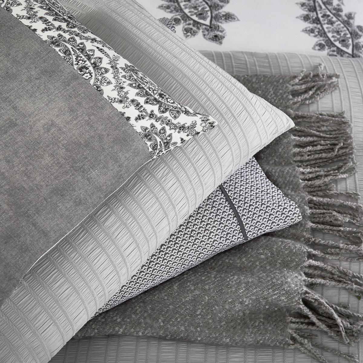 Alisia Textured Stripe Cotton Bedding Duvet Cover and Pillowcase by Fable in Oxford Grey 140x200cm – image 3