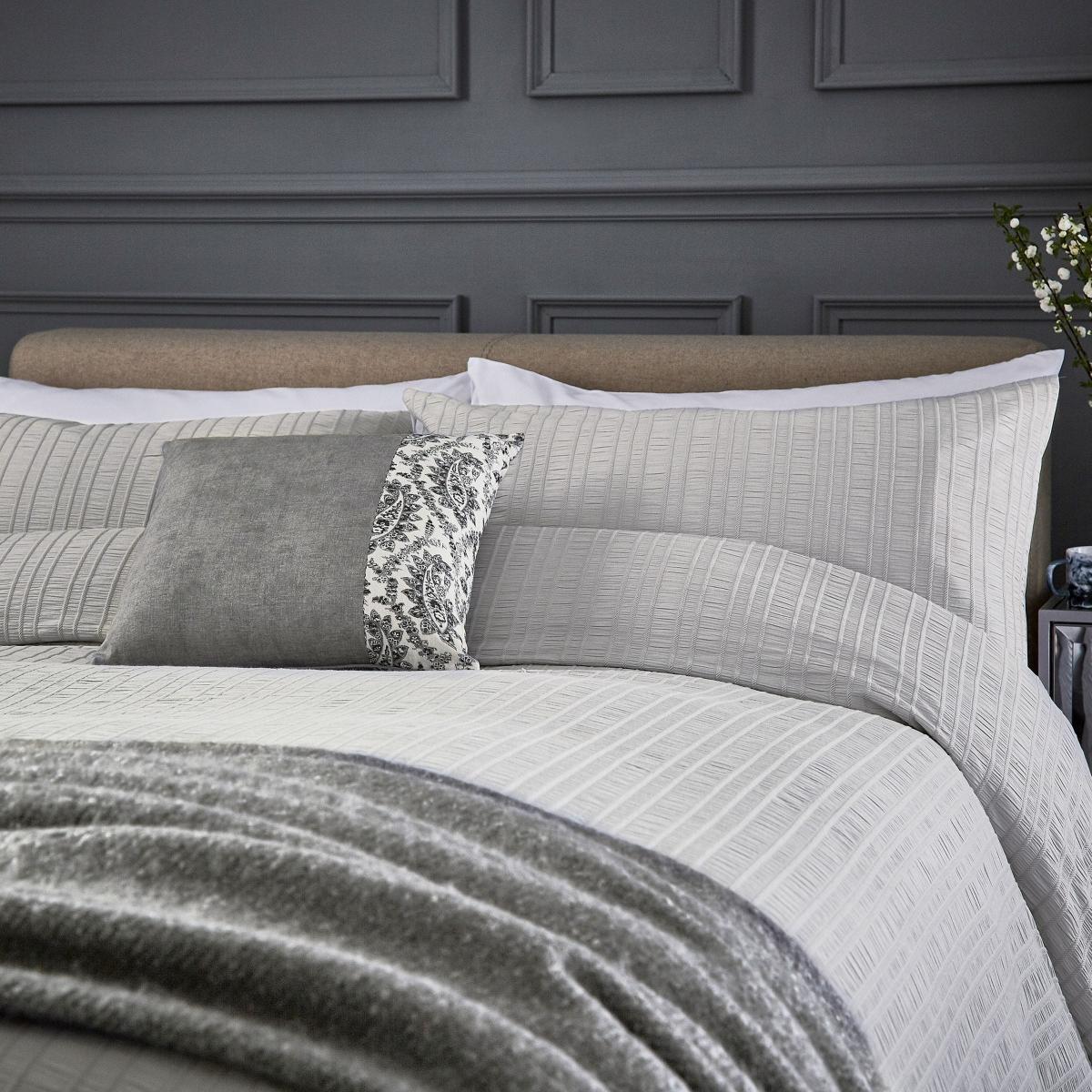 Alisia Textured Stripe Cotton Bedding Duvet Cover and Pillowcase by Fable in Oxford Grey 140x200cm – image 1